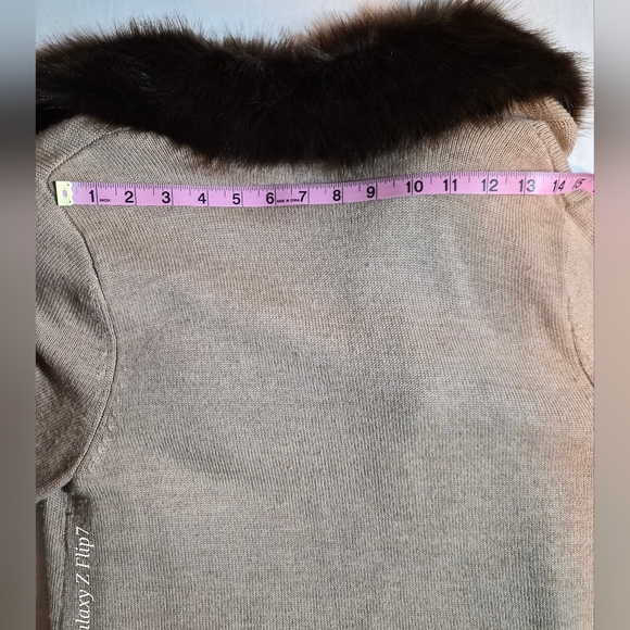 ​Talbots Petites 100% Merino Wool Cardigan with Faux Fur Collar LP Tan Belted - Picture 7 of 11